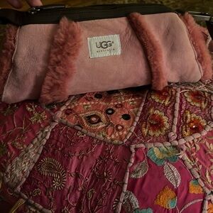 UGG Pink Suede Shearling Clutch